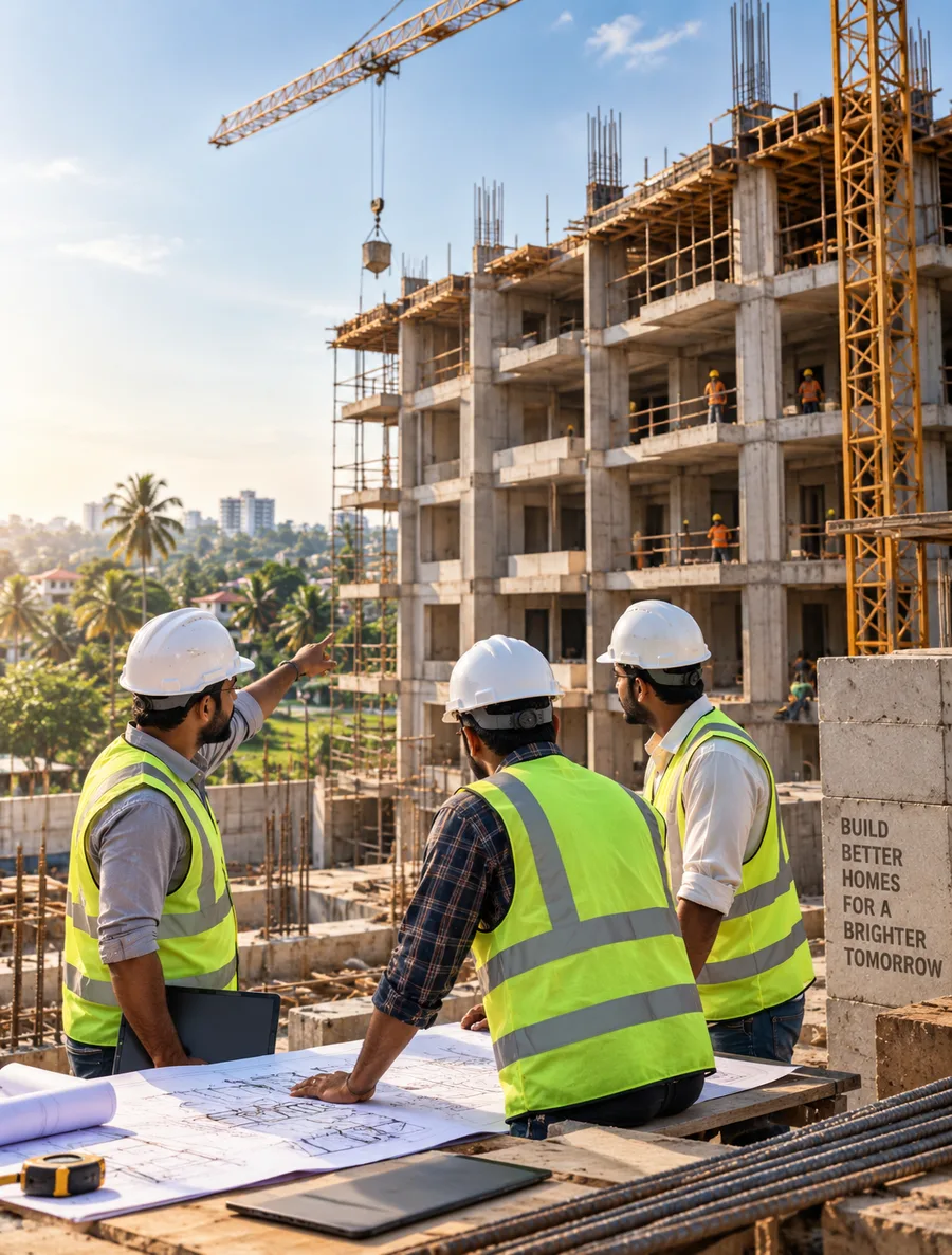 A Homeland elevation under construction in Trivandrum
